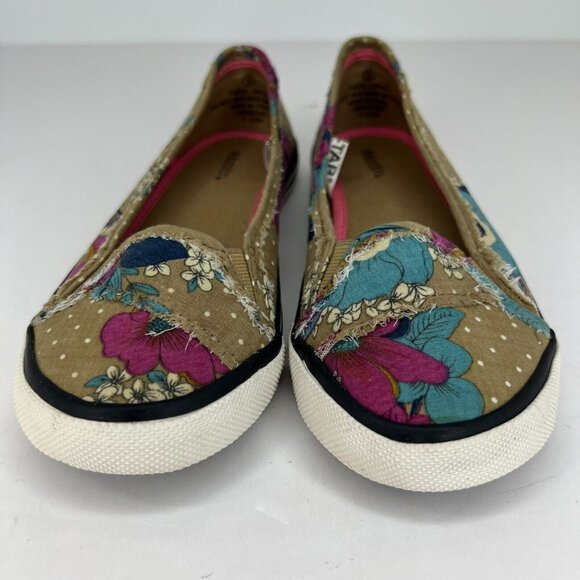 Xhilaration Womens F12269 Brown Floral Fabric Round Toe Size 5 Slip-On Shoes - Picture 3 of 10